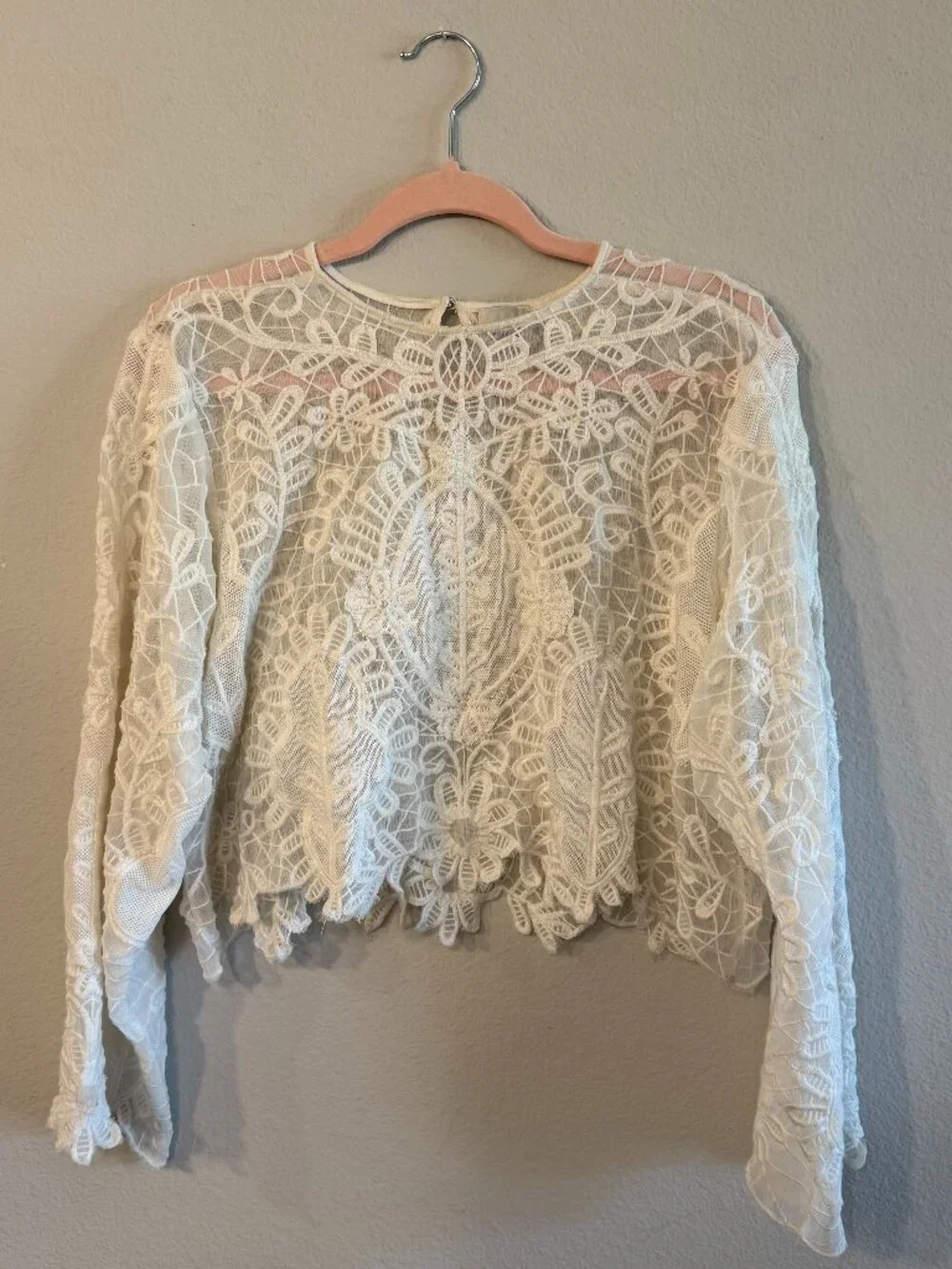 By Anthropologie Maeve Sheer Eyelet Long Sleeve Top Large NWOT